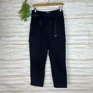 Bershka Black Slim Cargo Utility Pants With Belt